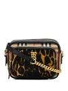 Burberry Vintage Check Leopard-print Crossbody Bag In 黑色