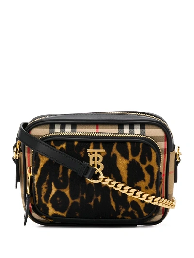 Burberry Vintage Check Leopard-print Crossbody Bag In 黑色