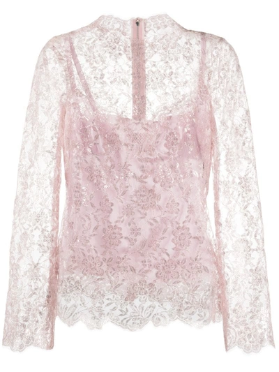 Dolce & Gabbana Glitter Lace Blouse In Pink