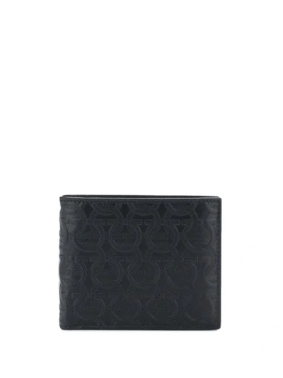 Ferragamo Leather Wallet With All Over Mediterranean Hook In Black