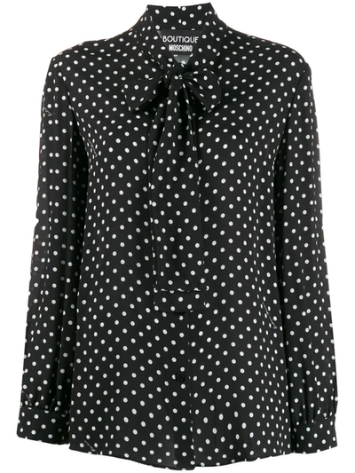 Boutique Moschino Shirt In Polka Dot Cr&ecirc;pe With Bow In Black