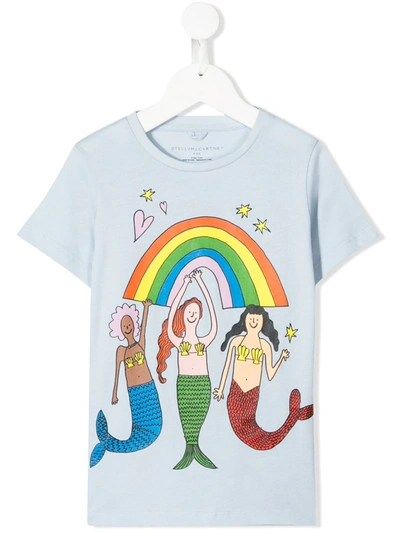 Stella Mccartney Kids' Mermaids And Rainbow Printed T-shirt In Blue