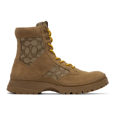 Coach Mixed-media Utility Boots In Peanut