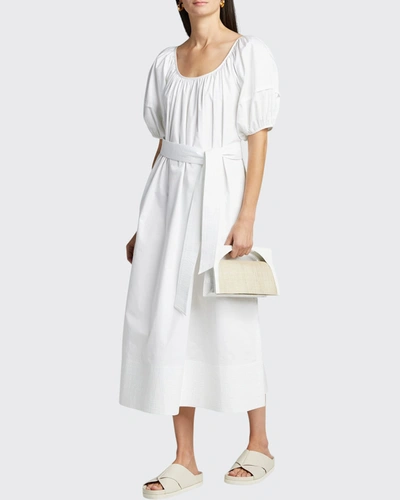 Co Puff-sleeve Tie-waist Poplin Maxi Dress In White