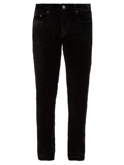 Saint Laurent Men's 5-pocket Velvet Skinny Pants In Black