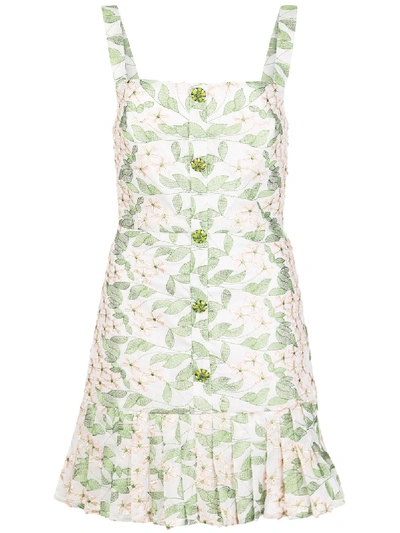 Alexis Tiri Embroidered Floral Pleated Mini Dress In White