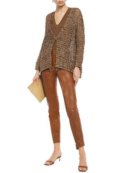 Brunello Cucinelli Sequin-embellished Open-knit Cardigan In Light Brown