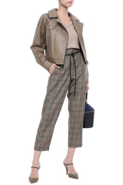 Brunello Cucinelli Cropped Belted Wool Straight-leg Pants In Light Brown