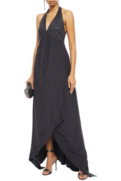 Brunello Cucinelli Sequin-embellished Silk-chiffon And Cotton-blend Gown In Anthracite
