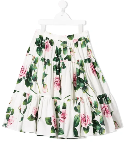 Dolce & Gabbana Kids' Tiered Floral Skirt In White