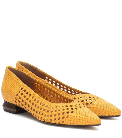 Souliers Martinez Illetes 30 Woven Leather Ballet Flats In Yellow