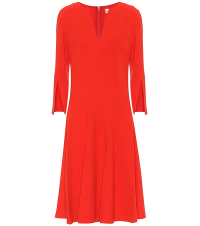 Oscar De La Renta Pintucked Wool-blend Crepe Midi Dress In Tomato Red