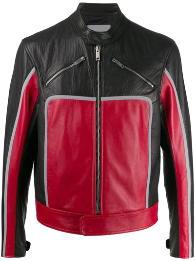 Givenchy Leather Biker Jacket W/reflective Detail In Black,red
