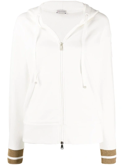 Moncler Cotton Sweatshirt Hoodie W/ Logo Patch In Silver Tone,white