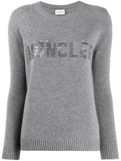 Moncler Logo Virgin Wool & Cashmere Knit Sweater In Grey