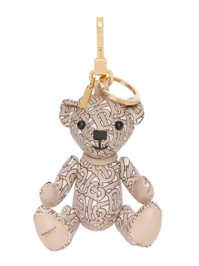 Burberry Thomas Bear Charm In Monogram Print Leather In Neutrals