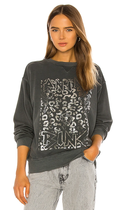 Anine Bing Ramona Leopard Print Graphic Sweatshirt In Charcoal