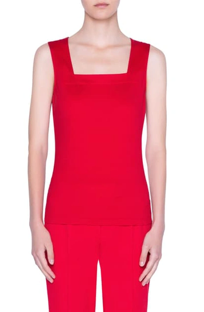 Akris Punto Jersey Square-neck Sleeveless Top In Luminous Red