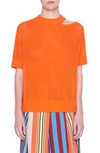 Akris Punto Mesh Knit Merino Wool Sweater With Luna Shoulder Cutout In Tangerine