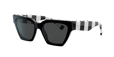 Valentino Rockstud Acetate Rectangle Sunglasses In Smoke