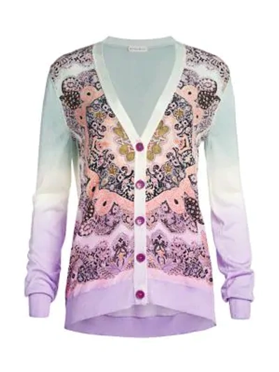 Etro Ombre Silk Front Paisley Cardigan In Blue