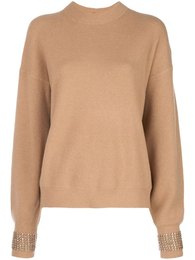 Alexander Wang Crystal-embellished Wool-blend Sweater In Neutrals