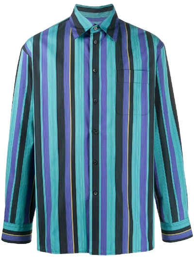 Marni Striped Cotton Shirt In Blue