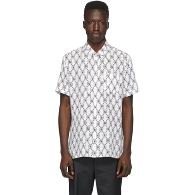 Neil Barrett Monogram-print Satin Short-sleeved Shirt In White