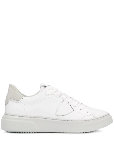 Philippe Model Side Logo Patch Trainers In White Silver