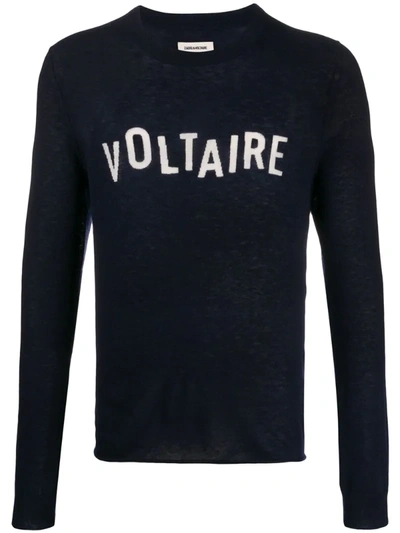 Zadig & Voltaire Kennedy Cashmere Logo Pullover In Blue