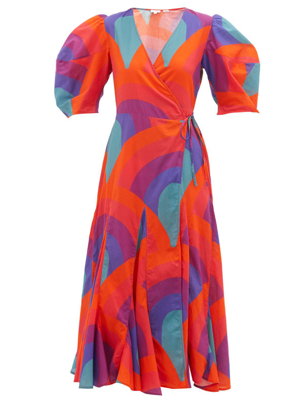 red cotton wrap dress