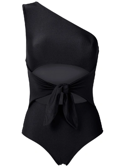 Adriana Degreas Tulip One Shoulder Swimsuit With Knot In Black