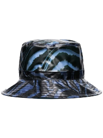 Ganni Zebra-print Pvc Bucket Hat In Blue