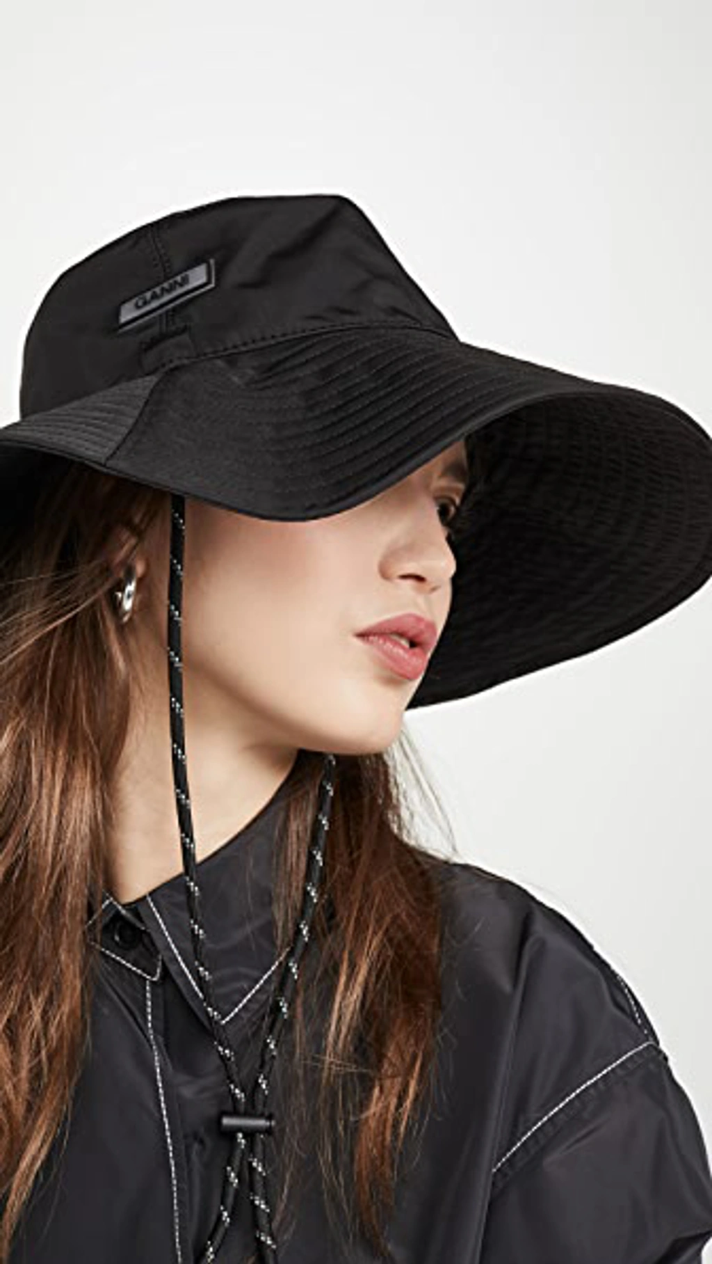 Ganni Logo-patch Wide-brim Bucket Hat In Black | ModeSens