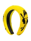 Ganni Floral Beaded Padded Headband In Yellow