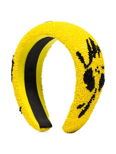 Ganni Floral Beaded Padded Headband In Yellow