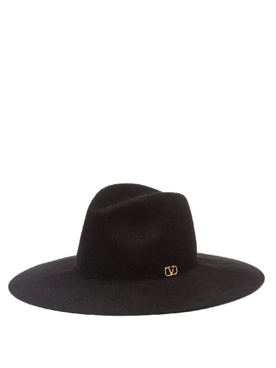 Valentino Garavani V-logo Rabbit-felt Wide-brim Fedora Hat In Black