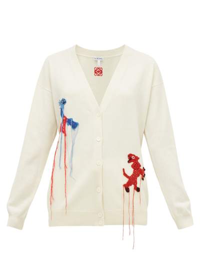 Loewe Crochet Animals V-neck Wool Cardigan In White