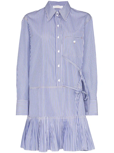 Chloé Tie Detail Stripe Long Sleeve Poplin Shirtdress In Blue
