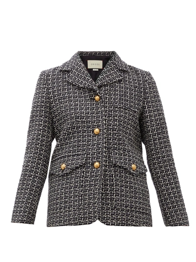 Gucci G-jacquard Single-breasted Tweed Blazer In Blue/ Ivory
