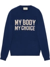 Gucci My Body My Choice Intarsia-knit Wool Sweater In Blue