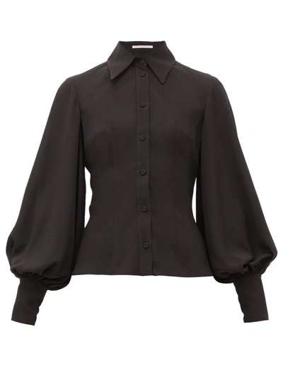 Emilia Wickstead Raven Bishop-sleeve Slim-fit Crepe Shirt In Black