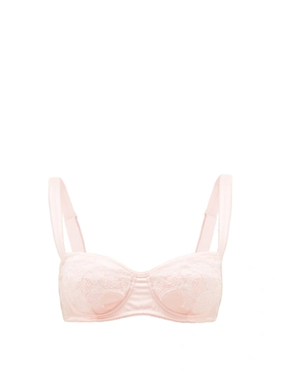 Dolce & Gabbana Lace-trimmed Silk-blend Satin Balconette Bra In Pink