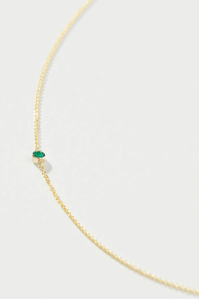 Maya Brenner 14k Yellow Gold Asymmetrical Birthstone Necklace In Green