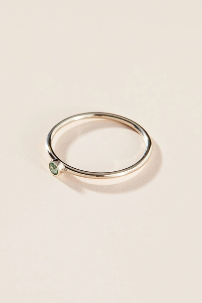 Maya Brenner 14k White Gold Birthstone Ring In Green