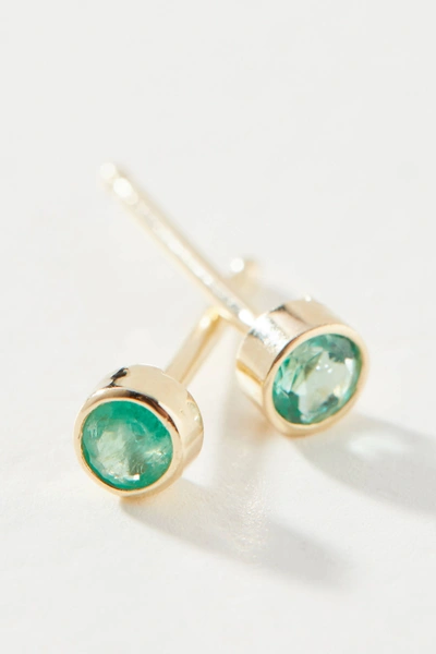 Maya Brenner 14k Yellow Gold Birthstone Post Earrings In Green