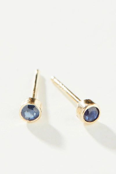 Maya Brenner 14k Yellow Gold Birthstone Post Earrings In Blue