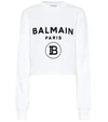 Balmain Logo Cropped Cotton Sweater In White