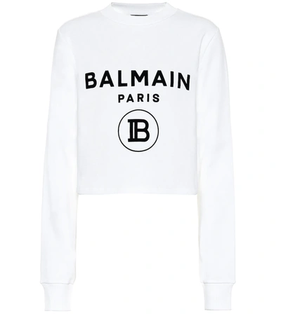 Balmain Logo Cropped Cotton Jumper In White