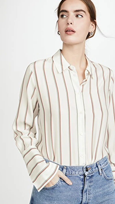 Frame Striped Long-cuff Pajama Blouse In Off White